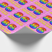 86誕生日:ピンクストライプのハート、レインボー# 86 ラッピングペーパー (角)