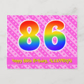 86誕生日:ピンクストライプハート、レインボー86 ポストカード (正面)
