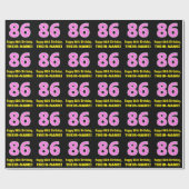86誕生日:ピンクストライプ色のハートと"86" +名前 ラッピングペーパー (フラット)