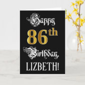 86誕生日:ファンシースクリプト、フェイク金ゴールド・ルック、名前 カード (黄色い花)