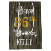 86誕生日:フェイク金ゴールドルック&ウッドフェイクパターン ミディアムペーパーバッグ (裏面)