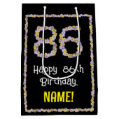 86誕生日:フローラ花数名前をカスタムする ミディアムペーパーバッグ (裏面)