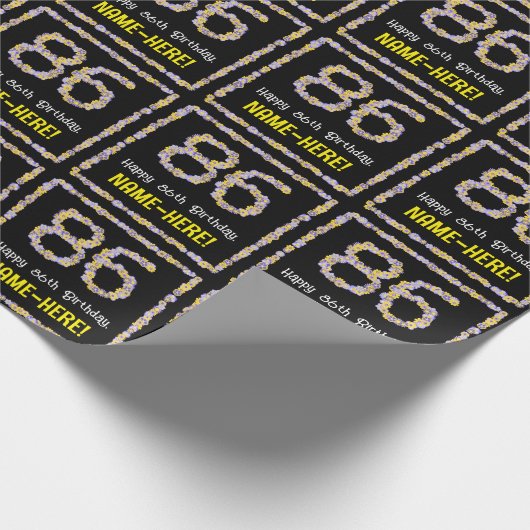 86誕生日:フローラ花数名前をカスタムする ラッピングペーパー (角)