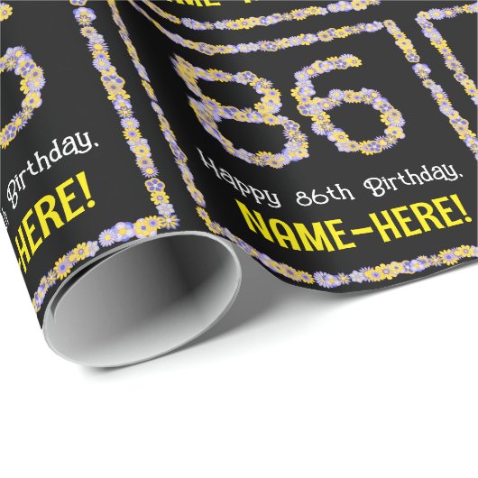 86誕生日:フローラ花数名前をカスタムする ラッピングペーパー (ロールコーナー)
