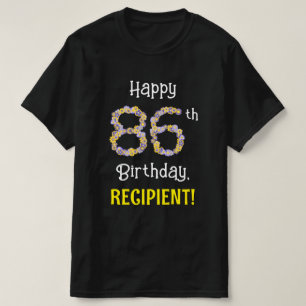 86誕生日:フローラ花数"86" +名前 Tシャツ