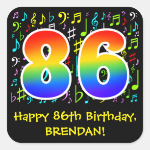 86誕生日:ミュージカラフルックシンボル，レインボー86 スクエアシール