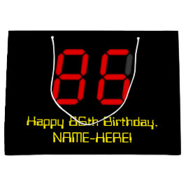86誕生日：レッドデジタルクロックスタイル"86" +名前 ラージペーパーバッグ