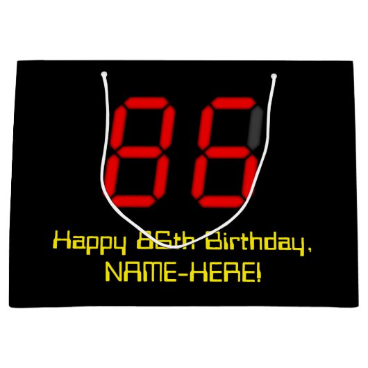 86誕生日:レッドデジタルクロックスタイル"86" +名前 ラージペーパーバッグ (正面)