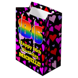 86誕生日：愛するハートパターン、虹# 86 ミディアムペーパーバッグ