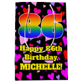 86誕生日:愛するハートパターン、虹# 86 ミディアムペーパーバッグ (正面)