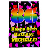 86誕生日:愛するハートパターン、虹# 86 ミディアムペーパーバッグ (裏面)