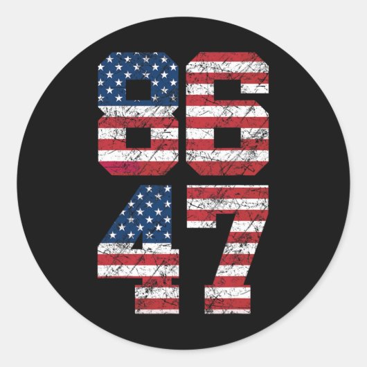 8647アンチトランプ86 47レトロアンチトランプ米国国旗のpre ラウンドシール (正面)