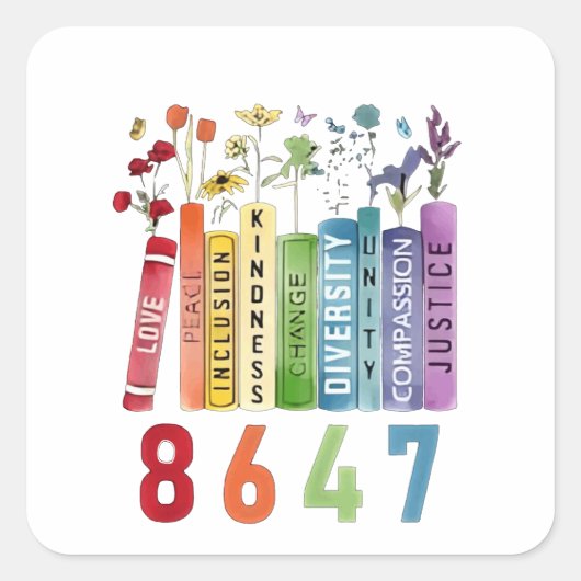 8647微妙なアンチトランプアンチMAGA 86 47フローラLGBT スクエアシール (正面)