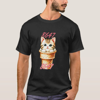 8647 上品な花柄 レトロ 86 47 猫 アイスクリーム 七月四日 Tシャツ