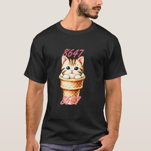 8647 上品な花柄 レトロ 86 47 猫 アイスクリーム 七月四日 Tシャツ (正面)