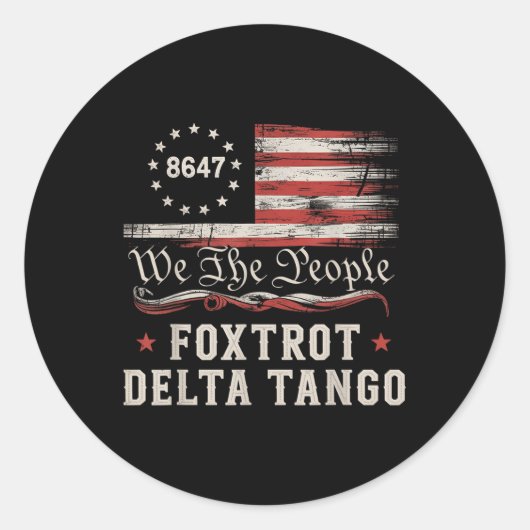8647 Foxtrots Deltas Tangos America Flag  ラウンドシール (正面)