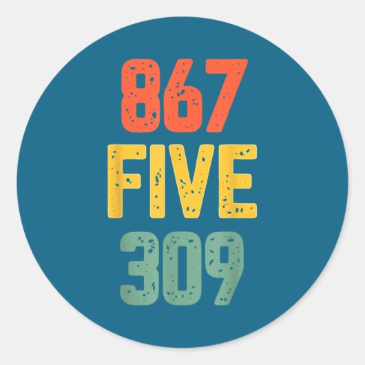 867 Five 309 Retro Music Number Funny 80s Throwbac ラウンドシール (正面)
