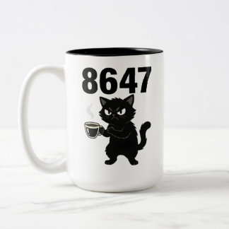 86 47 かわいい怒った黒猫コーヒー抗議レジスト ツートーンマグカップ