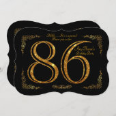 86th,誕生日パーティー86th,素晴らしギャツビー,ブラック&金ゴールド 招待状 (正面/裏面)