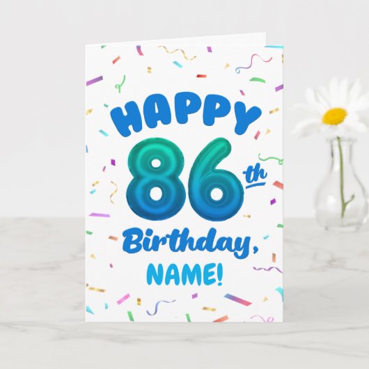 86th Balloon Number Custom Name Birthday Card カード (小さな植物)