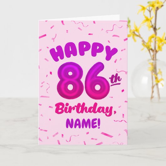 86th Balloon Number Custom Name Birthday Card カード (黄色い花)