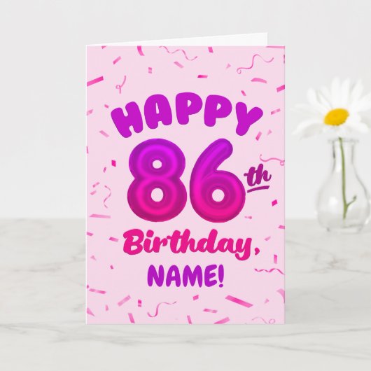 86th Balloon Number Custom Name Birthday Card カード (小さな植物)