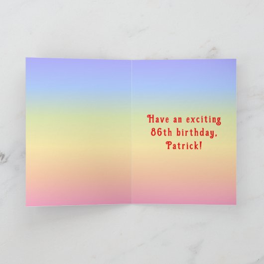 86th Birthday — Fun Cake & Candles, w/ Custom Name カード (内部)