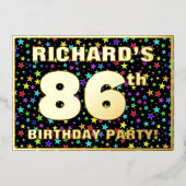 86th Birthday Party —おもしろいカラフル、Stars Pattern 箔招待状 (正面)