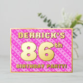 86th Birthday Party —おもしろいピンクハートとストライプ 箔招待状 (立ち正面)
