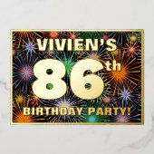 86th Birthday Party —おもしろい、カラフルFireworks Look 箔招待状 (正面)