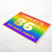 86th Birthday Party:おもしろい、レインボーカラフルパターン 箔招待状 (回転した状態)