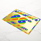 86th Birthday Party —おもしろい、レインボースペクトル「86」 箔招待状 (回転した状態)