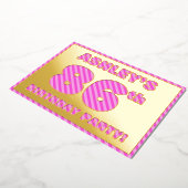 86th Birthday Party — はっきりした、おもしろい、ピンクストライプ色86 箔招待状 (回転した状態)