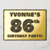 86th Birthday Party — はっきりしたWood Grainフェイク文字 箔招待状 (正面)