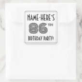 86th Birthday Party:アールデコスタイル+名前をカスタムする スクエアシール (バッグ)