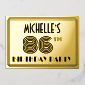 86th Birthday Party —アールデコスタイル「86」 & Name 箔招待状 (正面)