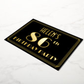 86th Birthday Party:アールデコルック"86"、名前あり 箔招待状 (回転した状態)