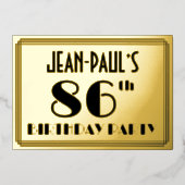 86th Birthday Party —アールデコ検索「86」 +名前 箔招待状 (正面)