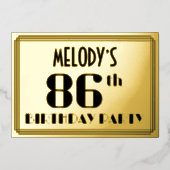 86th Birthday Party:アールデコ「86」と名前 箔招待状 (正面)