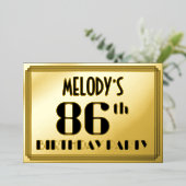 86th Birthday Party:アールデコ「86」と名前 箔招待状 (立ち正面)