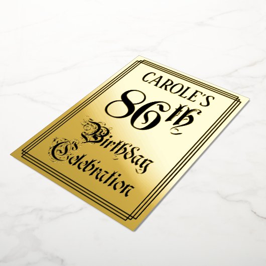 86th Birthday Party – スクリプエレガントト+名前をカスタムする 箔招待状 (回転した状態)