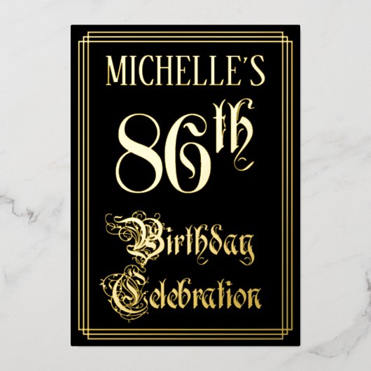 86th Birthday Party – スクリプファンシート&名前をカスタムする 箔招待状 (正面)