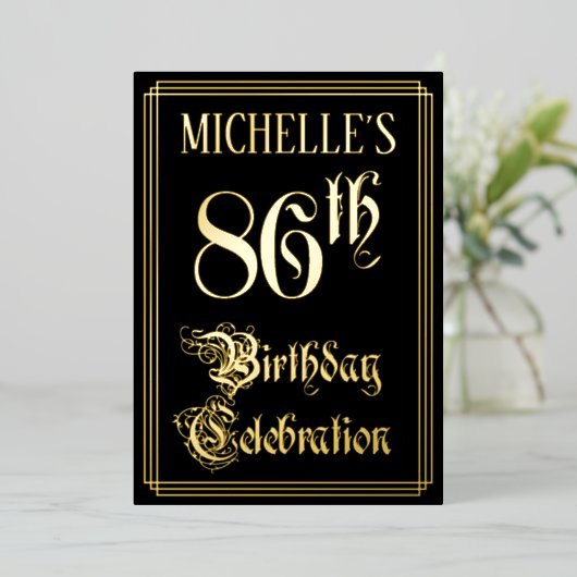 86th Birthday Party – スクリプファンシート&名前をカスタムする 箔招待状 (立ち正面)