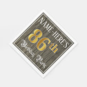 86th Birthday Party — フェイク金ゴールド&ウッドフェイク・ルックス スタンダードランチョンナプキン (角)