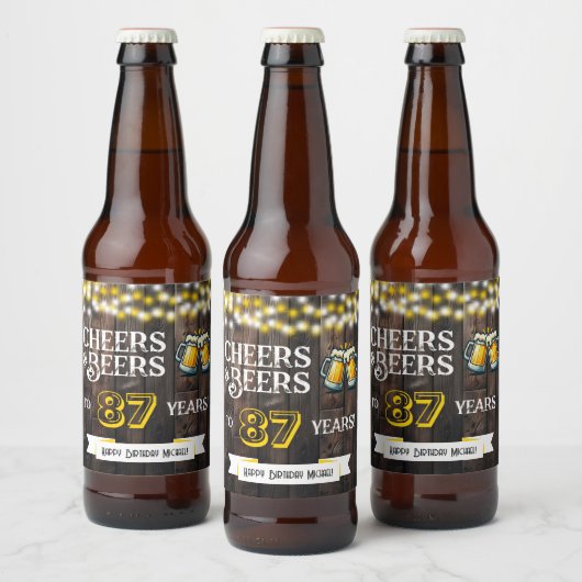 87歳のラスティックな誕生日を祝って乾杯&ビール ビールラベル (ボトル)