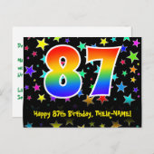 87歳の誕生日おめでとう：楽しいスターパターン、虹87、名前 ポストカード (正面/裏面)