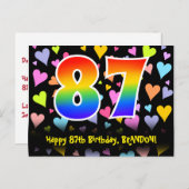 87歳の誕生日おめでとう：楽しいハート柄、虹色の87 ポストカード (正面/裏面)
