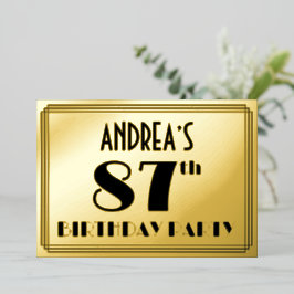 87歳の誕生日パーティー — アートデコ風「87」+ 名前 箔招待状