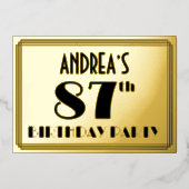 87歳の誕生日パーティー — アートデコ風「87」+ 名前 箔招待状 (正面)