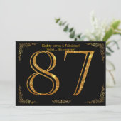 87歳の誕生日パーティー，ギャツビースタイル，ブラック金ゴールドグリッター 招待状 (スタンド正面)